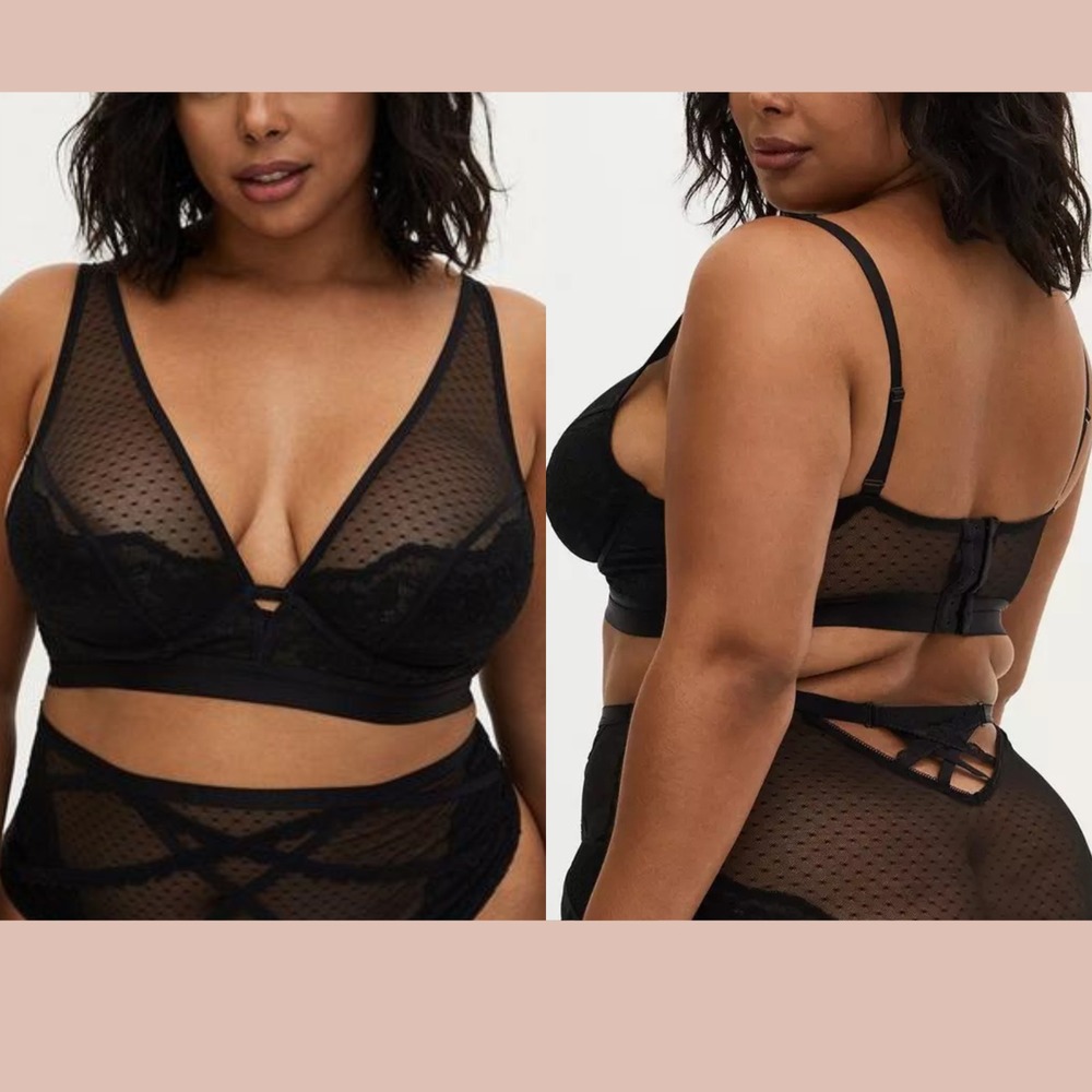 NWT $55 Torrid [ size 2‎ ] Swiss Dot Mesh & Lace Underwire Bra in Black #T2244